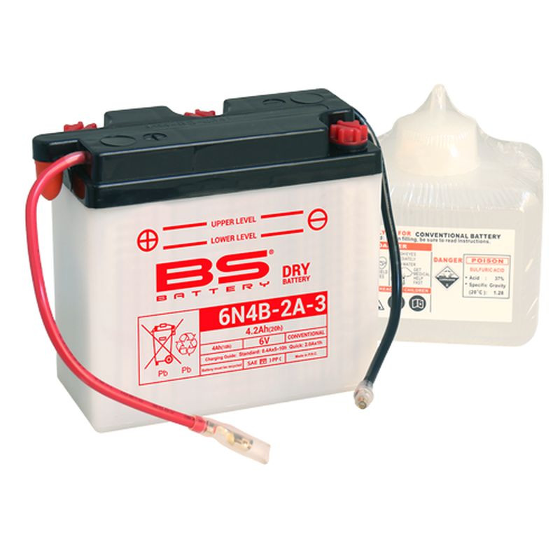 АКУМУЛЯТОР BS 6N4B-2A-3 6V 4AH 102X48X96 ОБСЛУГОВУВАЛЬНИЙ - ЕЛЕКТРОЛІТ ОКРЕМО (12) UE2019/1148