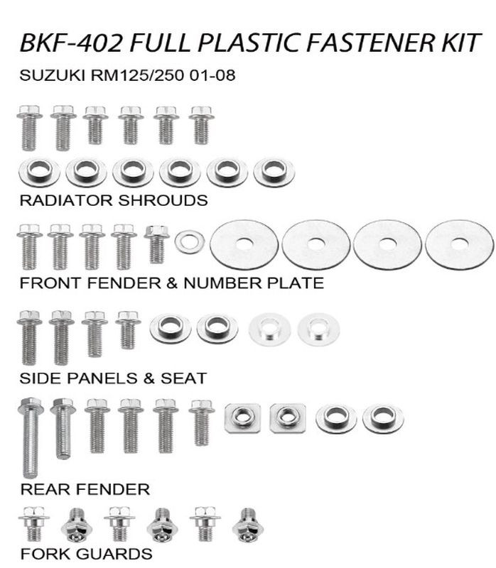ACCEL КОМПЛЕКТ БОЛТІВ ДЛЯ ПЛАСТИКОВОГО SUZUKI RM 125/250 '01-08 (BKF-402)