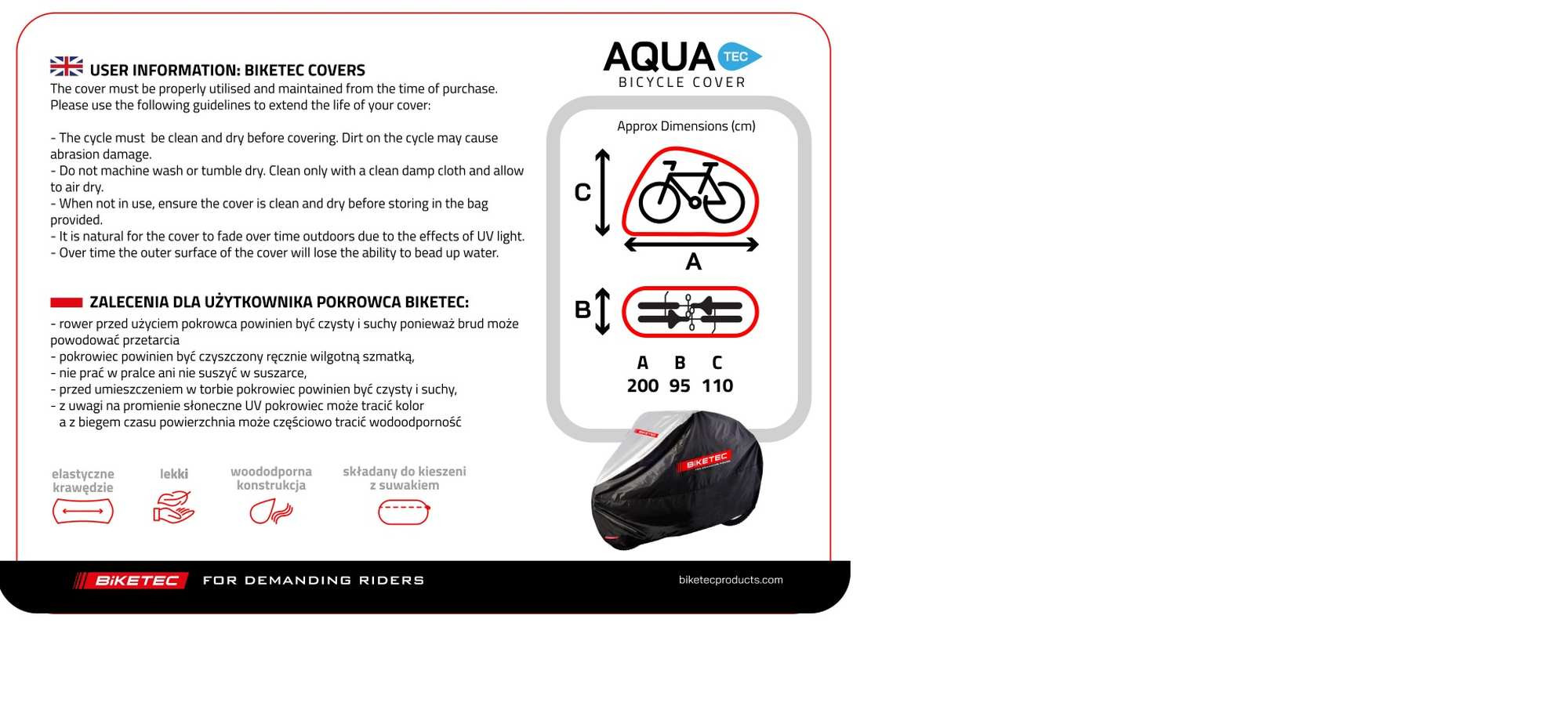 BIKETEC ВОДОЗАХИСНИЙ ЧОХОЛ AQUATEC ДЛЯ ДВОХ ВЕЛОСИПЕДІВ колір чорний/сірий УНІВЕРСАЛЬНИЙ РОЗМІР