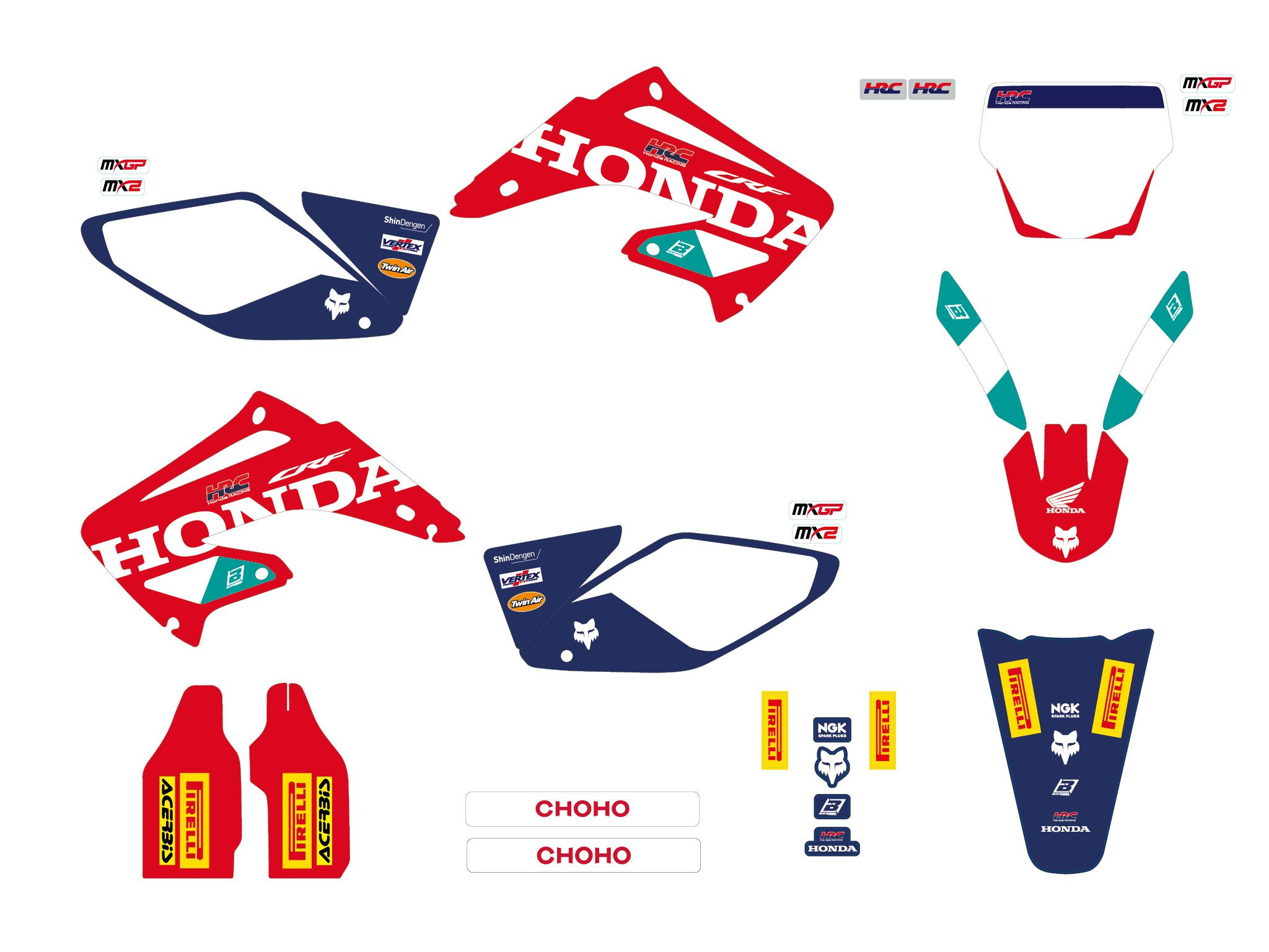 BLACKBIRD KOMPLET NAKLEJEK (OKLEIN) HONDA CR 125R '00-'07, CR 250R '02-'07 REPLICA TEAM HRC 25 HONDA