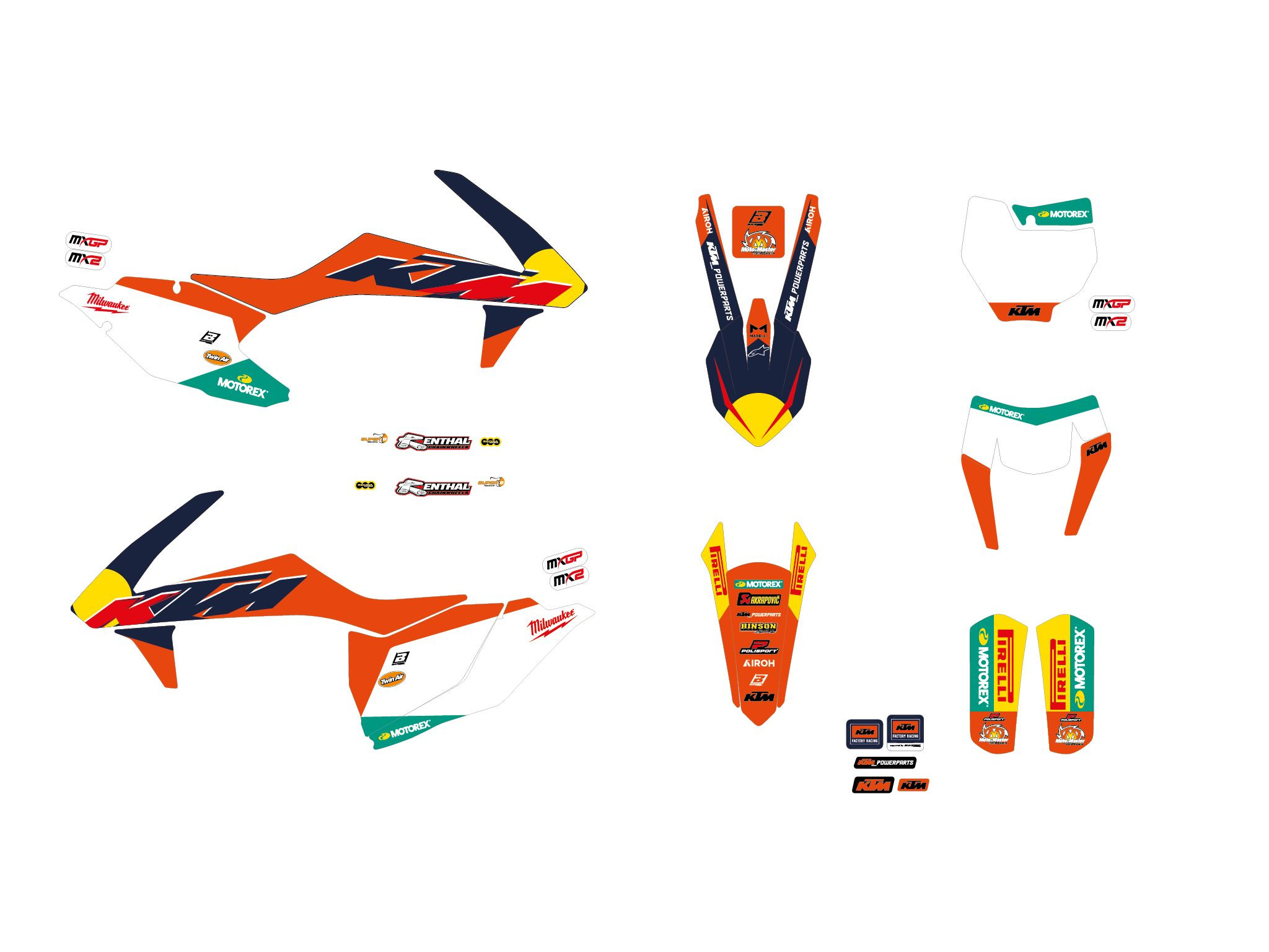 BLACKBIRD KOMPLET NAKLEJEK (OKLEIN) KTM SX/SX-F '16-'18, EXC/EXC-F '17-'19 REPLICA KTM FACTORY MXGP 26