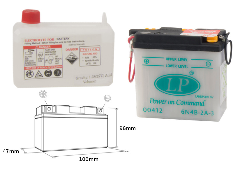 LANDPORT АКУМУЛЯТОР 6N4B-2A3 (MD 6N4B-2A-3) 6V 4AH 100X47X96 ОБСЛУГОВУВАЛЬНИЙ - ЕЛЕКТРОЛІТ ОКРЕМО (4) UE2019/1148