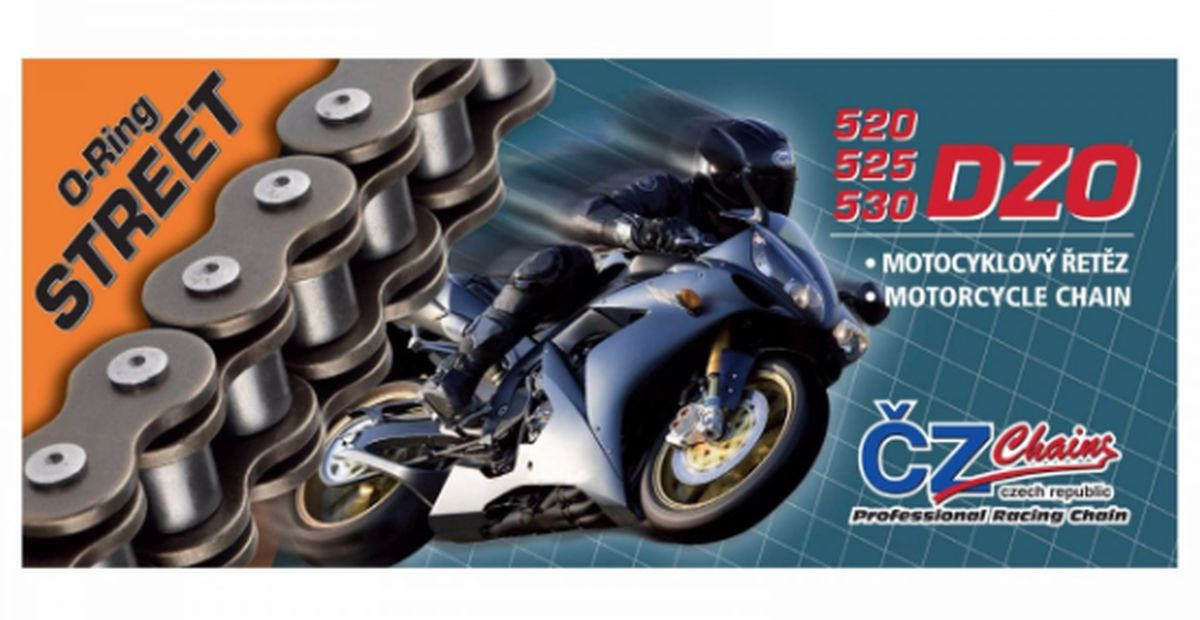 CZ ПРИВОДНИЙ ЛАНЦЮГ 525 DZO (110 ЛАНОК) БРОНЗОВЕ КІЛЬЦЕ УПЛОТНЮВАЧА ДО 900 CCM (ВУЛИЧНИЙ) (40.0 KN) + ПОРОЖНИСТА ГАЙКА