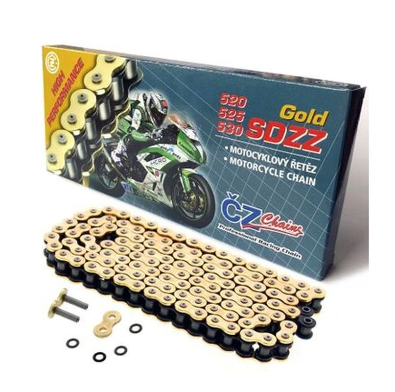 CZ ПРИВОДНИЙ ЛАНЦЮГ 530 SDZZ (114 ЛАНОК) АКТИВНЕ КІЛЬЦЕ (X-RING) золотистий ДО 1400 CCM (48,6 KN) + ПОРОЖНИНЕ КІЛЬЦЕ